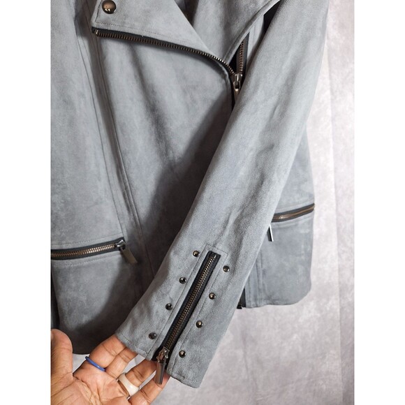 KUT FROM THE KLOTH Faux Suede Eveline Jacket Gray Women's Sz M Moto Biker Grunge - Picture 9 of 11